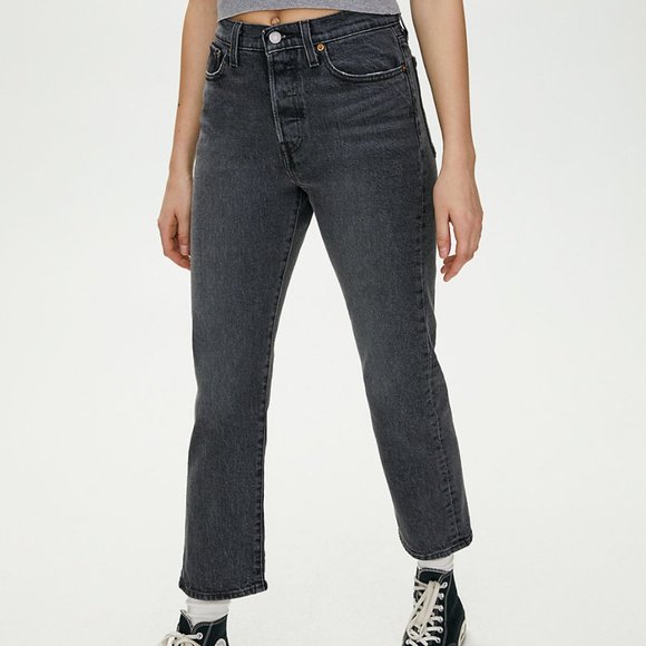 Levis Premium Womens Wedgie Straight Crop Denim Jeans Black Gray High Rise NWT - Picture 5 of 14